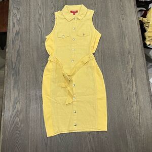 NWOT Guess Los Angeles Linen Blend Yellow Collared Utility Tie Waist Dress Sz M